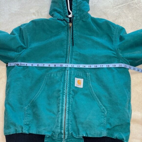 Teal Carhartt Santa Fe Bomber Jacket Rare Vintage Hooded Aqua Sz Unknown USA 90 - Picture 6 of 10